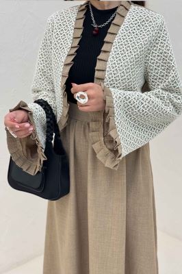 ست کت و دامن شانتون قلاب بافی دور پیله