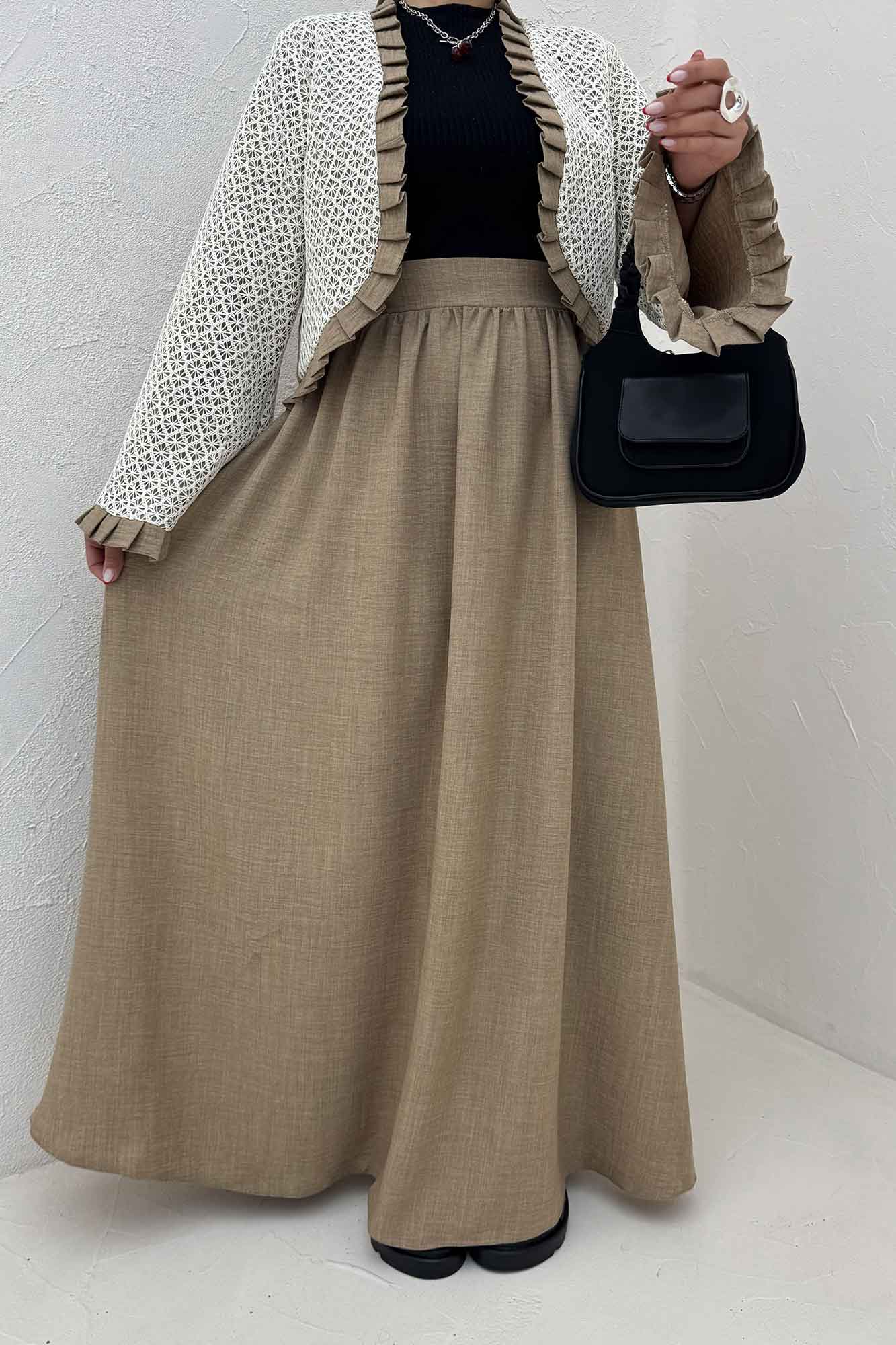 ست کت و دامن شانتون قلاب بافی دور پیله