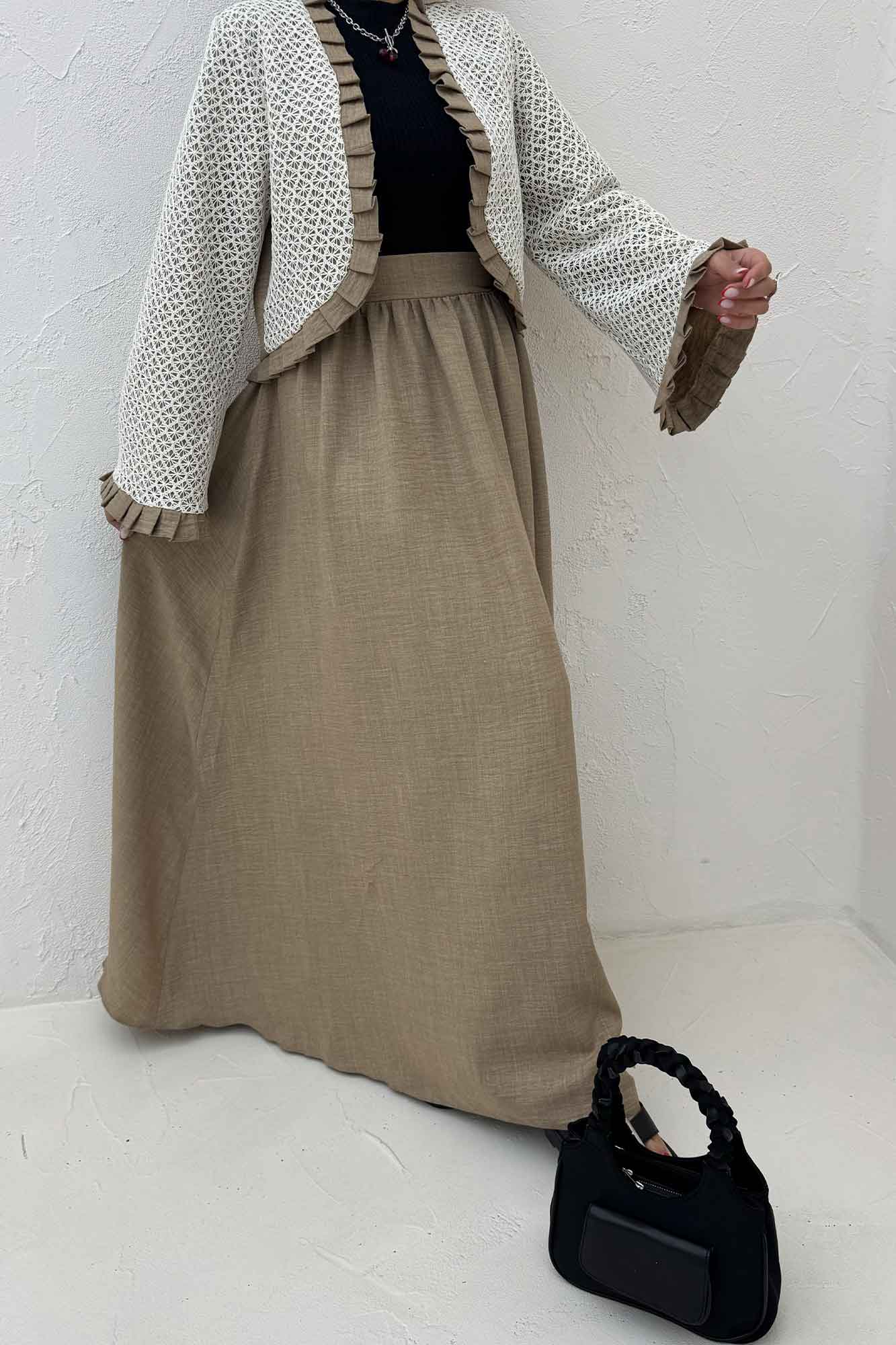 ست کت و دامن شانتون قلاب بافی دور پیله