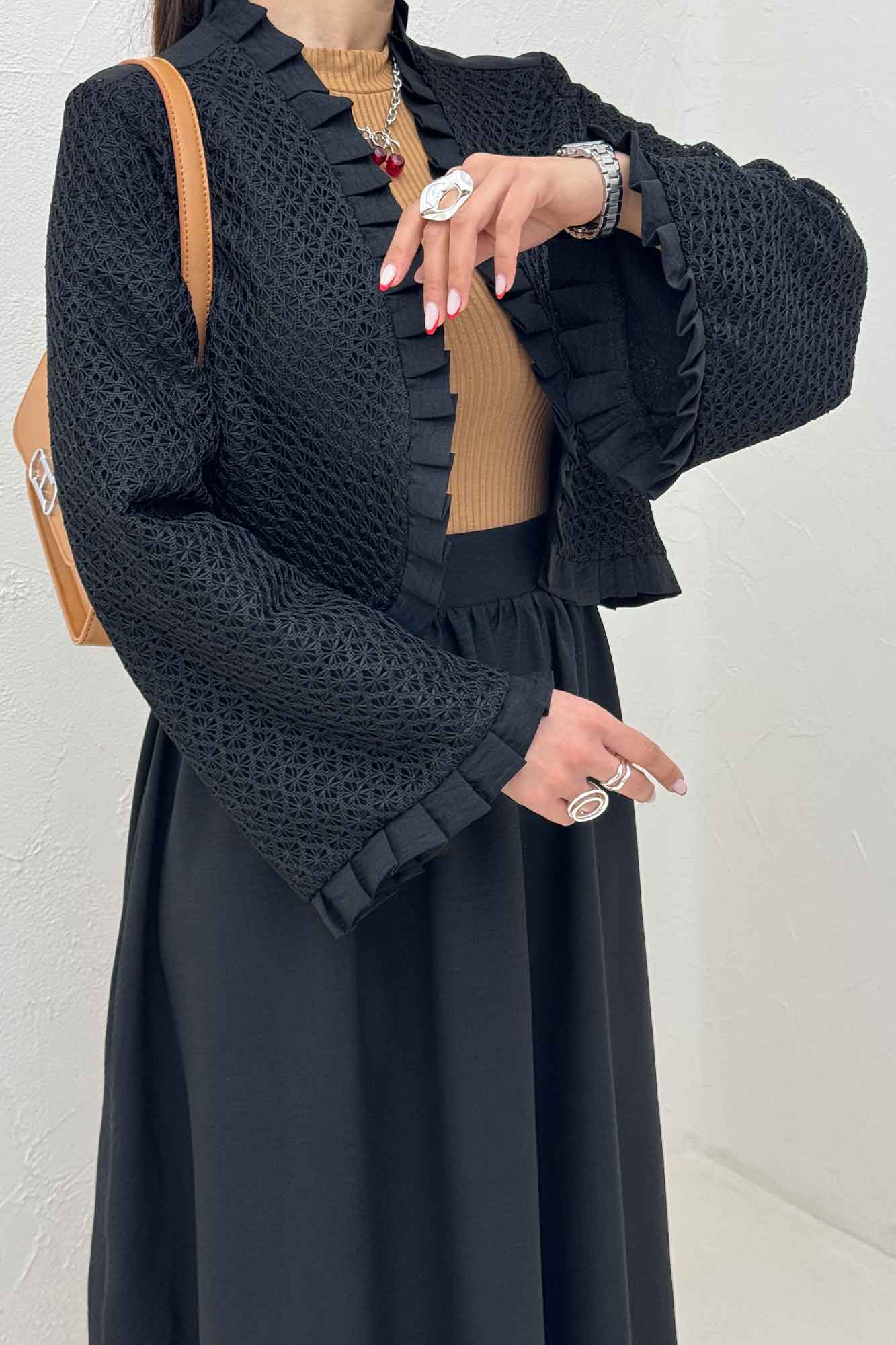 ست کت و دامن شانتون قلاب بافی دور پیله