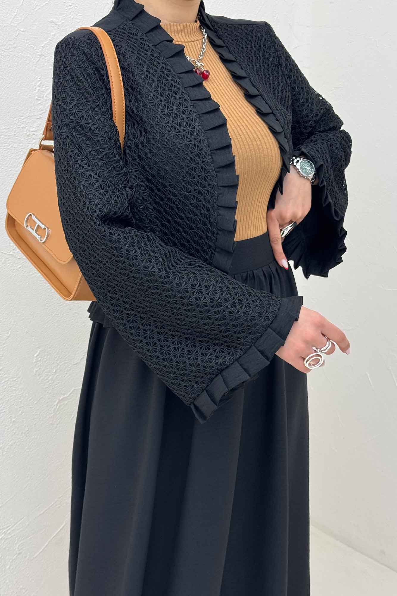 ست کت و دامن شانتون قلاب بافی دور پیله