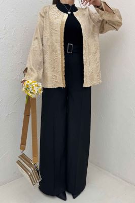 کت کسمه جلو پیله ساتن آستین هفتیNOIR