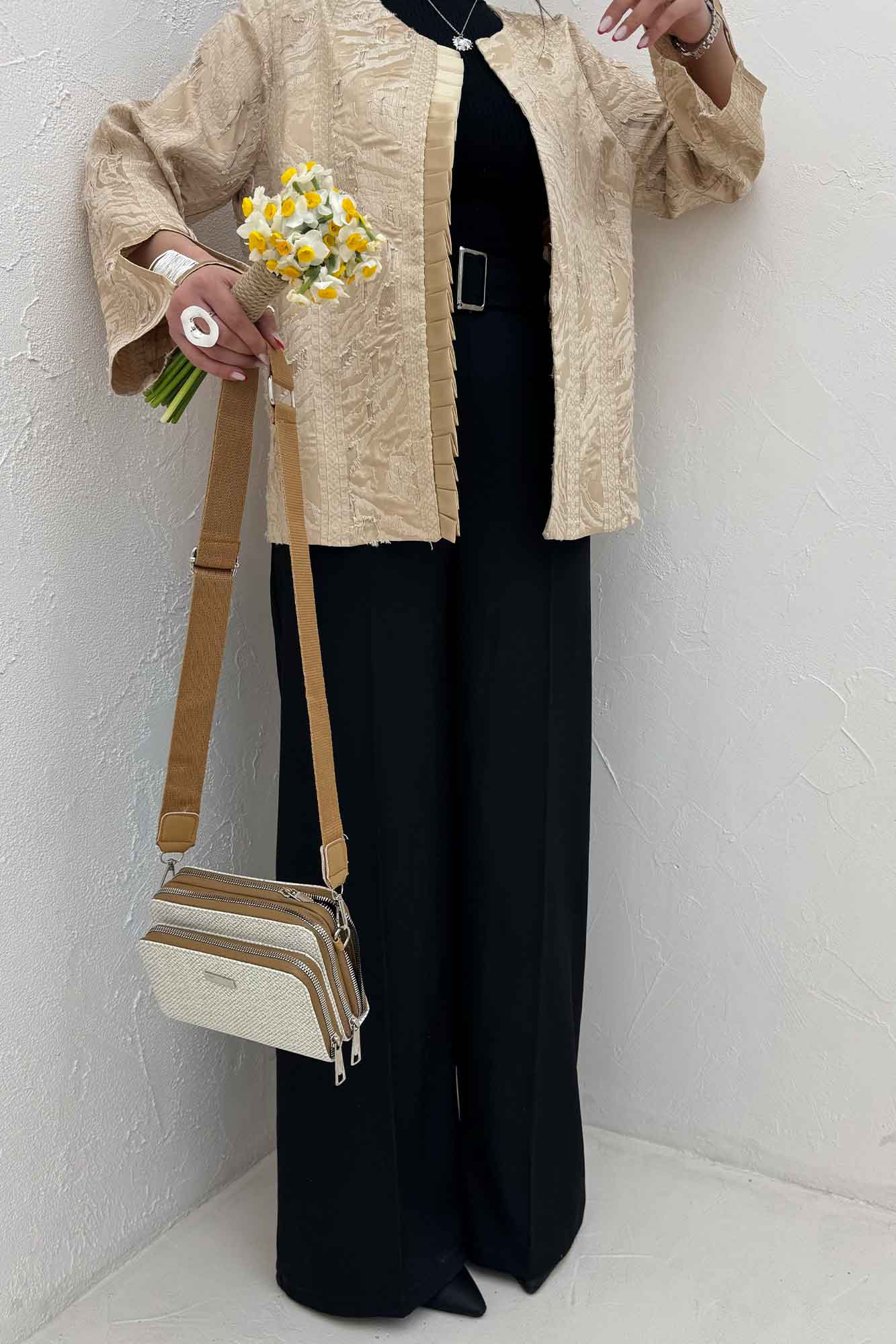 کت کسمه جلو پیله ساتن آستین هفتیNOIR