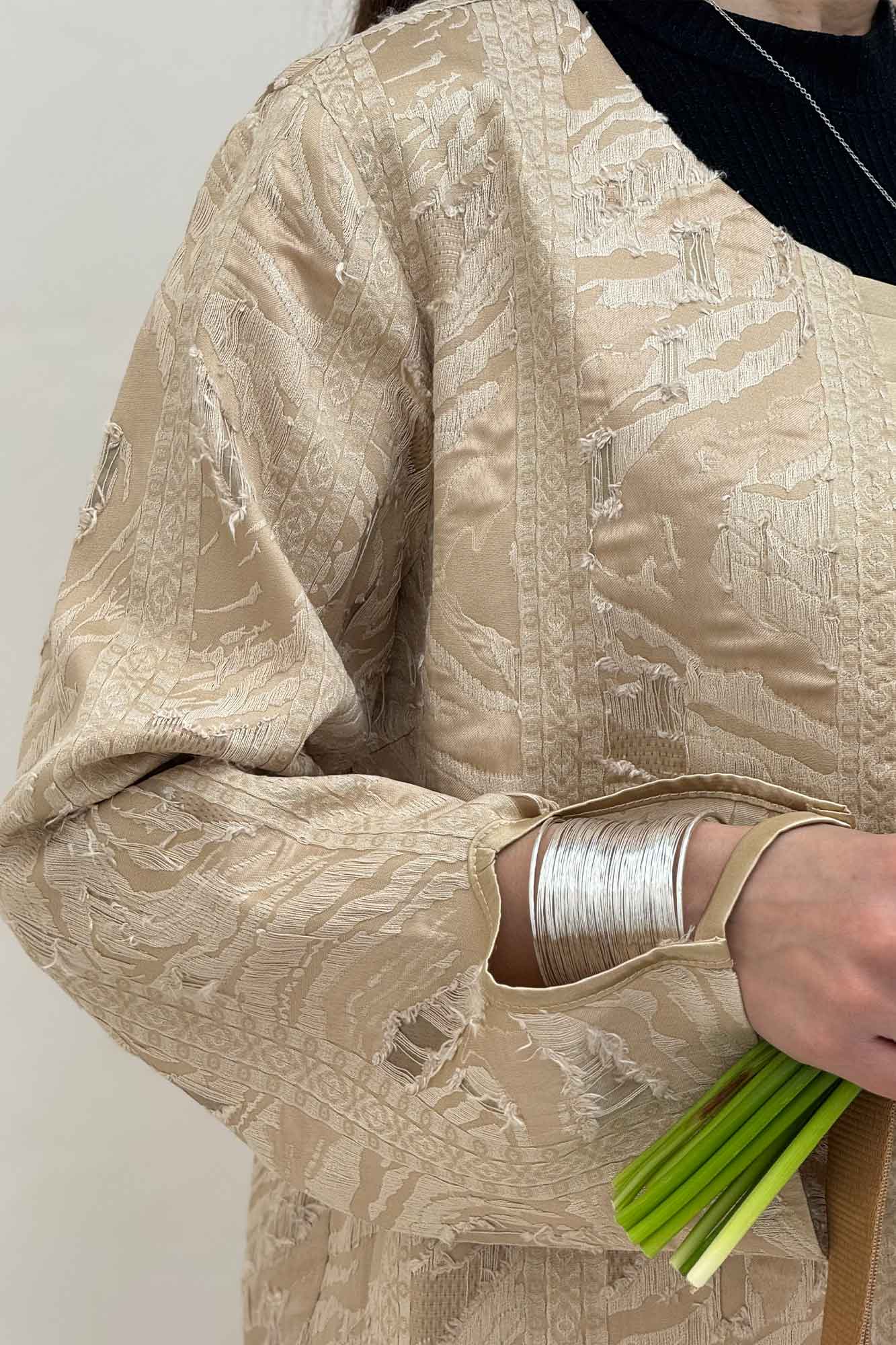 کت کسمه جلو پیله ساتن آستین هفتیNOIR