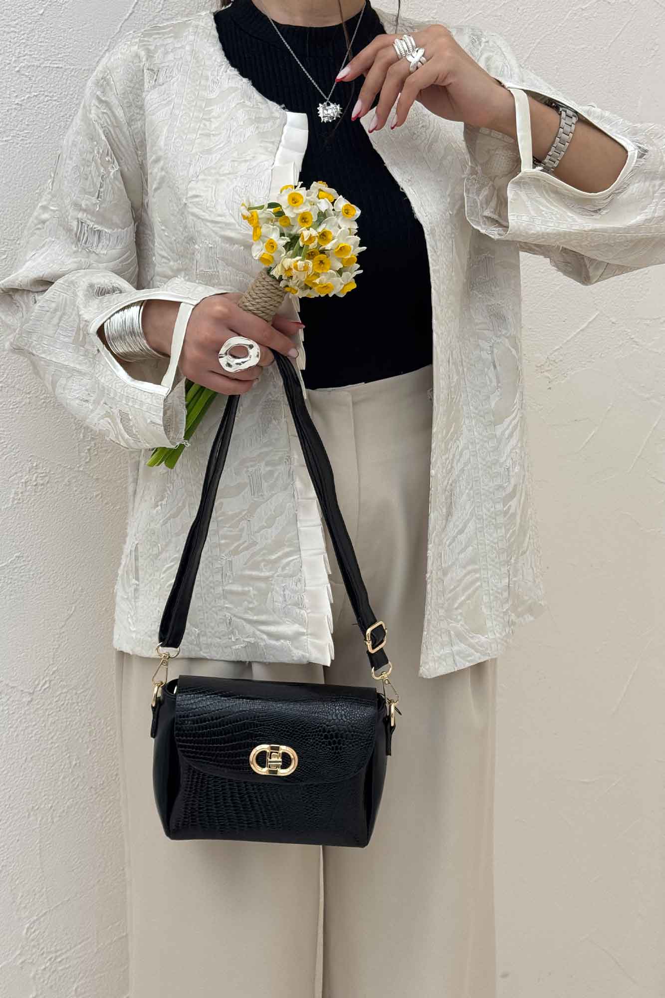 کت کسمه جلو پیله ساتن آستین هفتیNOIR