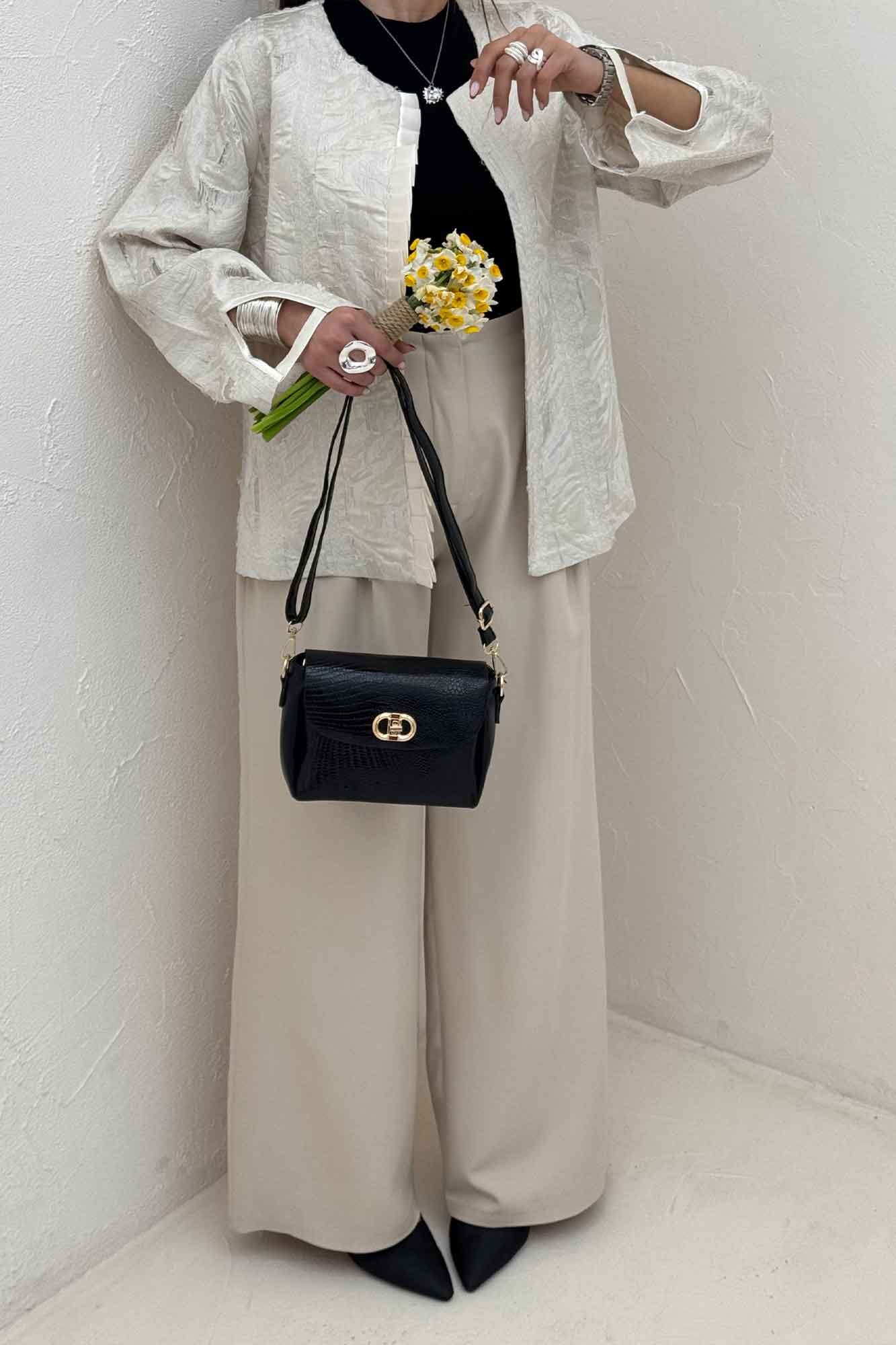 کت کسمه جلو پیله ساتن آستین هفتیNOIR