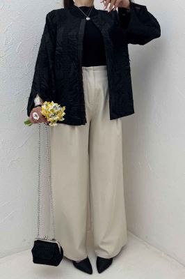 کت کسمه جلو پیله ساتن آستین هفتیNOIR