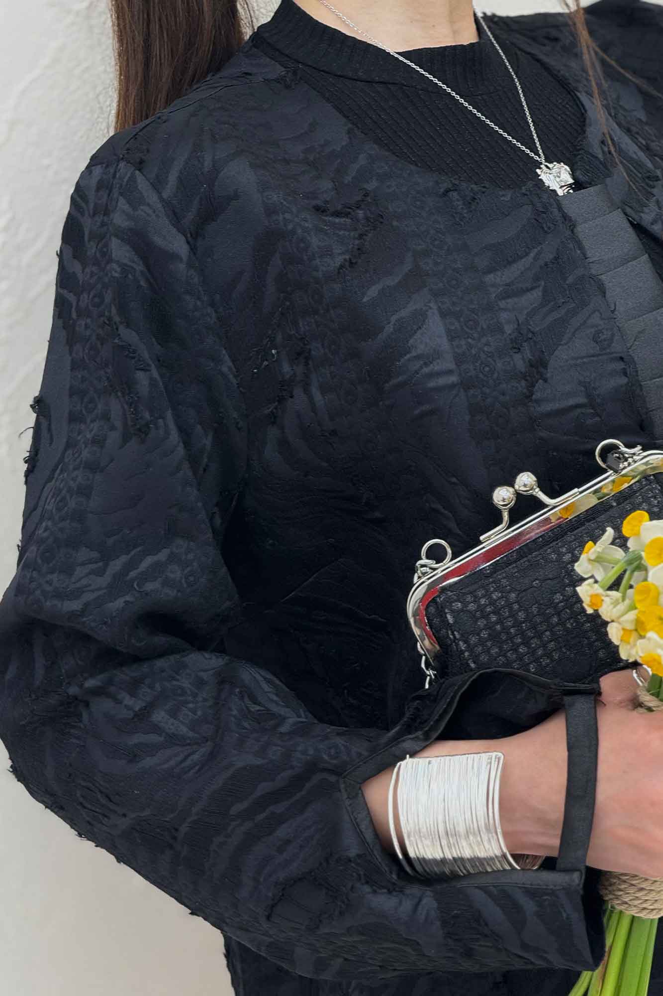 کت کسمه جلو پیله ساتن آستین هفتیNOIR