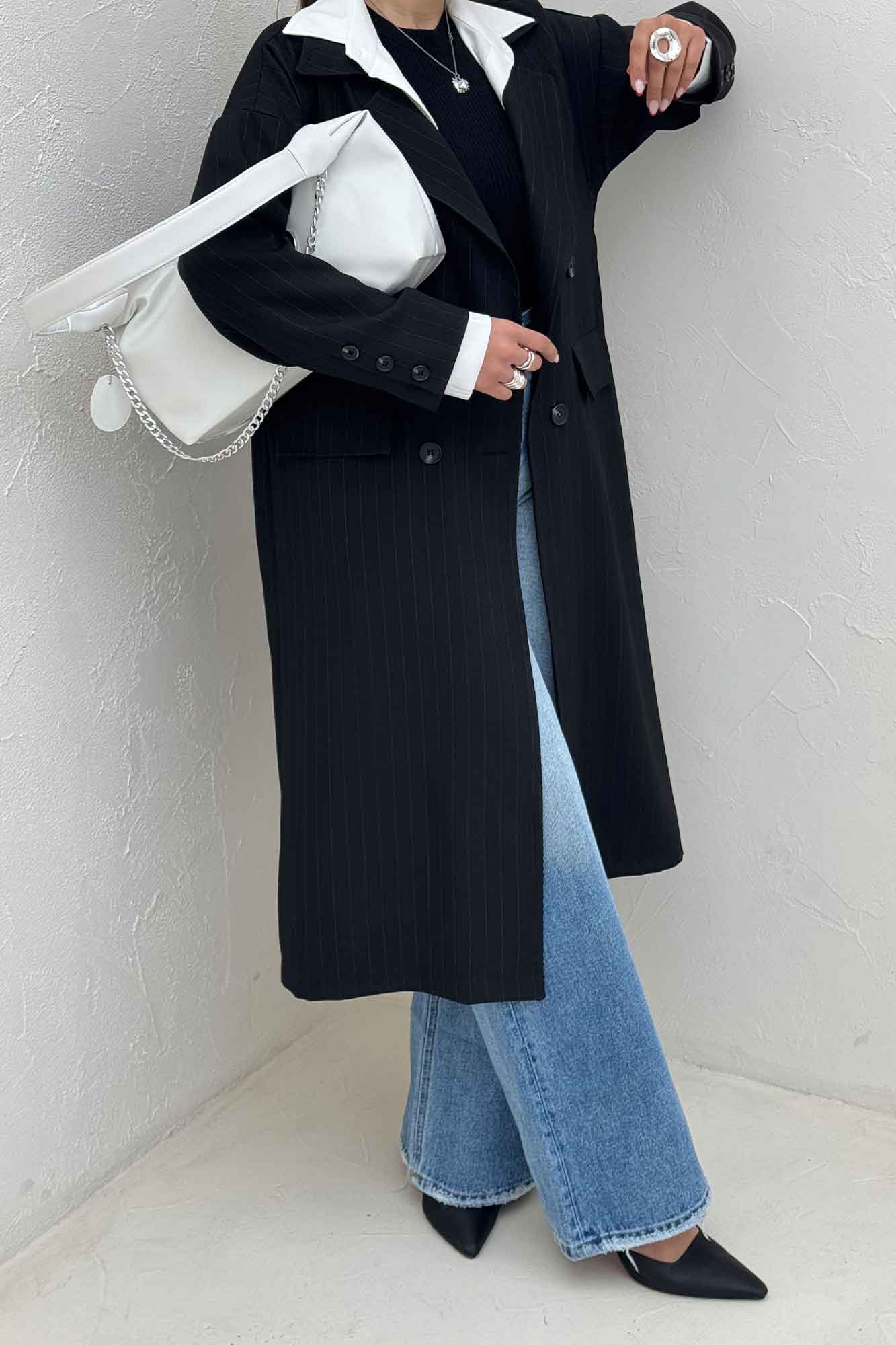 مانتو بلند کجراه دیپلمات 4 دکمه باران