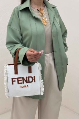 شومیز مانتویی خط دار آستین عروسکی 