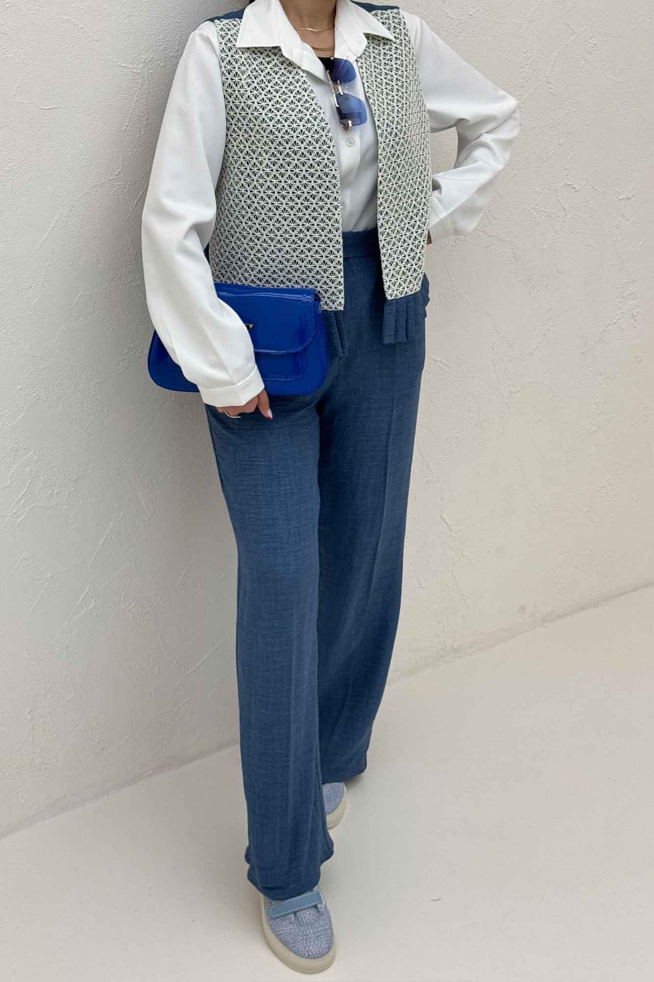 ست جلیقه شلوار شانتون قلاب بافی مهرو