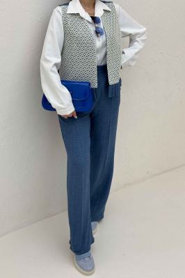 ست جلیقه شلوار شانتون قلاب بافی مهرو