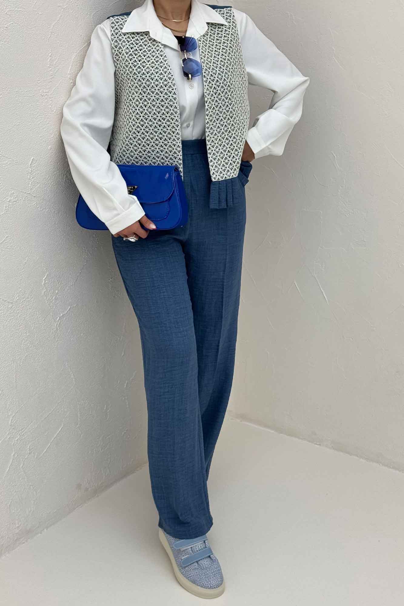 ست جلیقه شلوار شانتون قلاب بافی مهرو