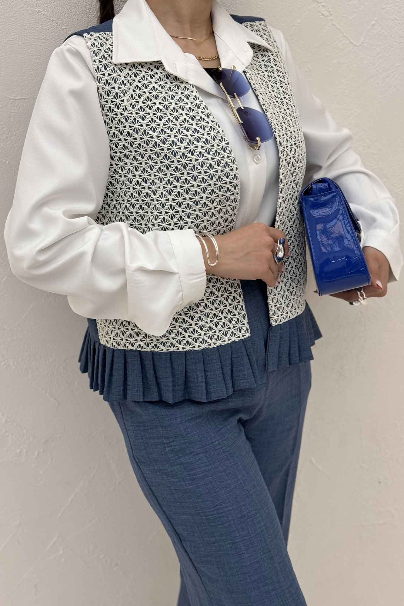 ست جلیقه شلوار شانتون قلاب بافی مهرو