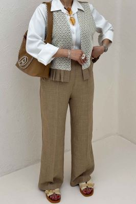 ست جلیقه شلوار شانتون قلاب بافی مهرو