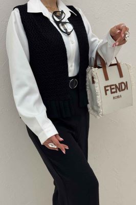 ست جلیقه شلوار شانتون قلاب بافی مهرو