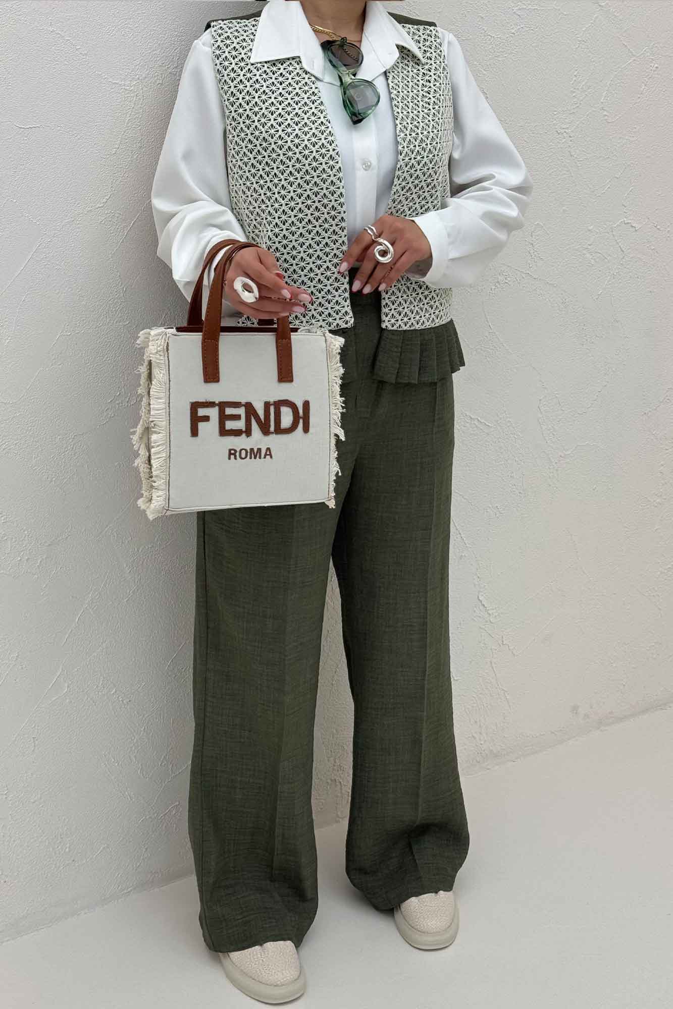 ست جلیقه شلوار شانتون قلاب بافی مهرو