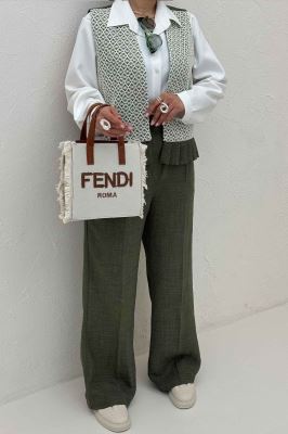 ست جلیقه شلوار شانتون قلاب بافی مهرو