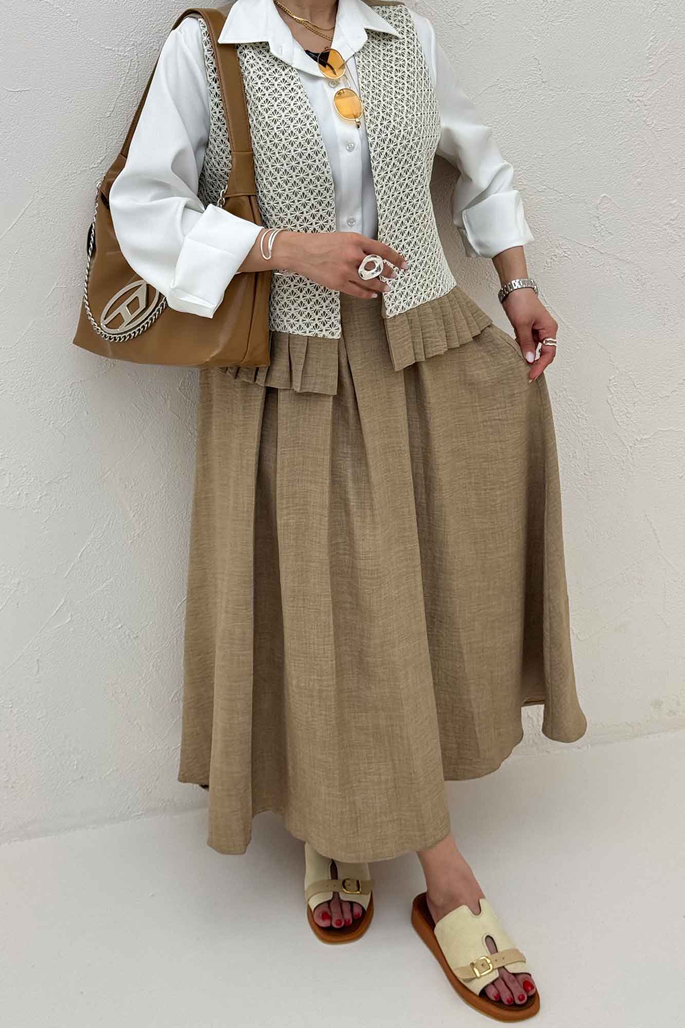 ست جلیقه دامن شانتون قلاب بافی پرنیا