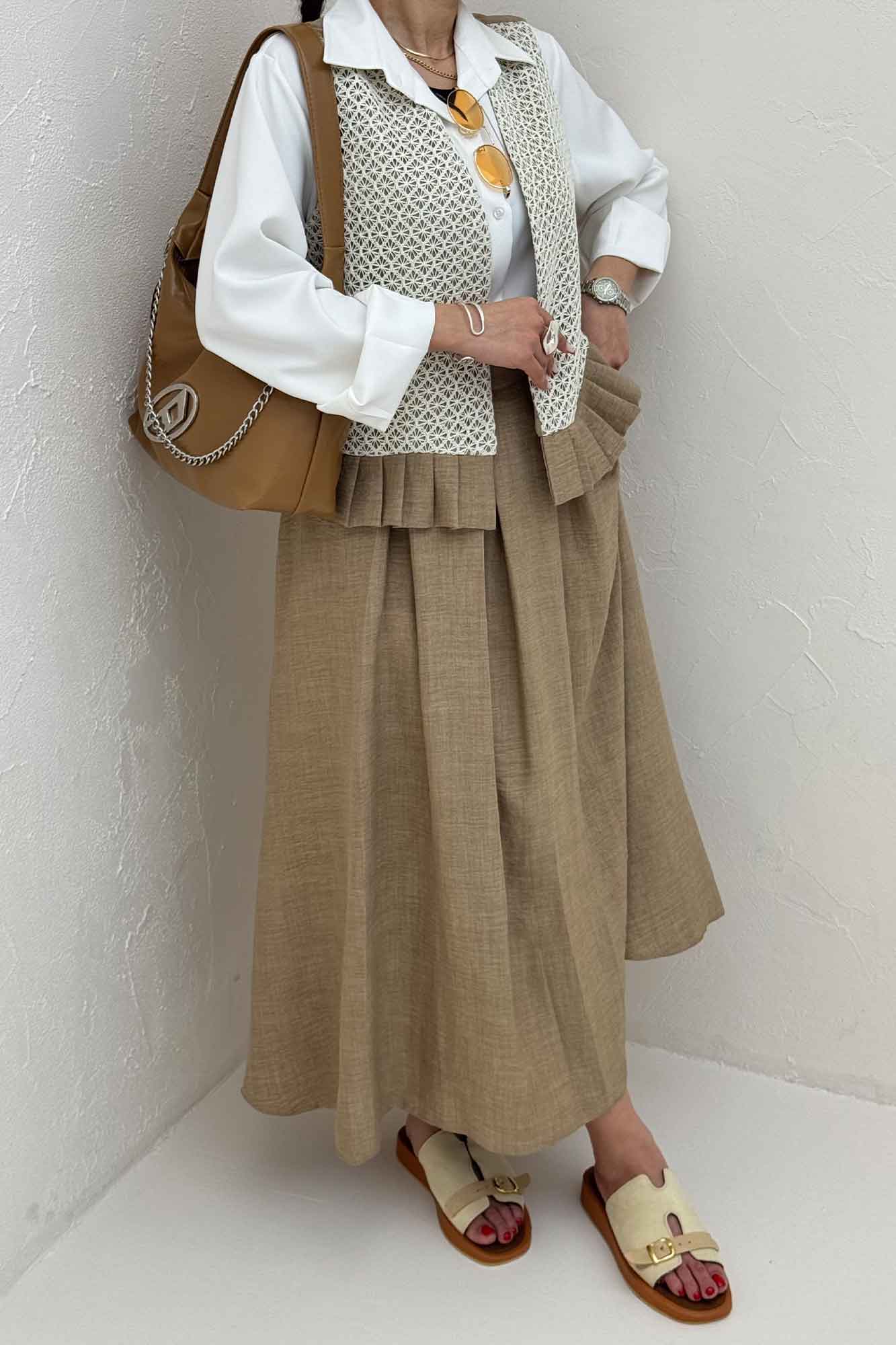 ست جلیقه دامن شانتون قلاب بافی پرنیا