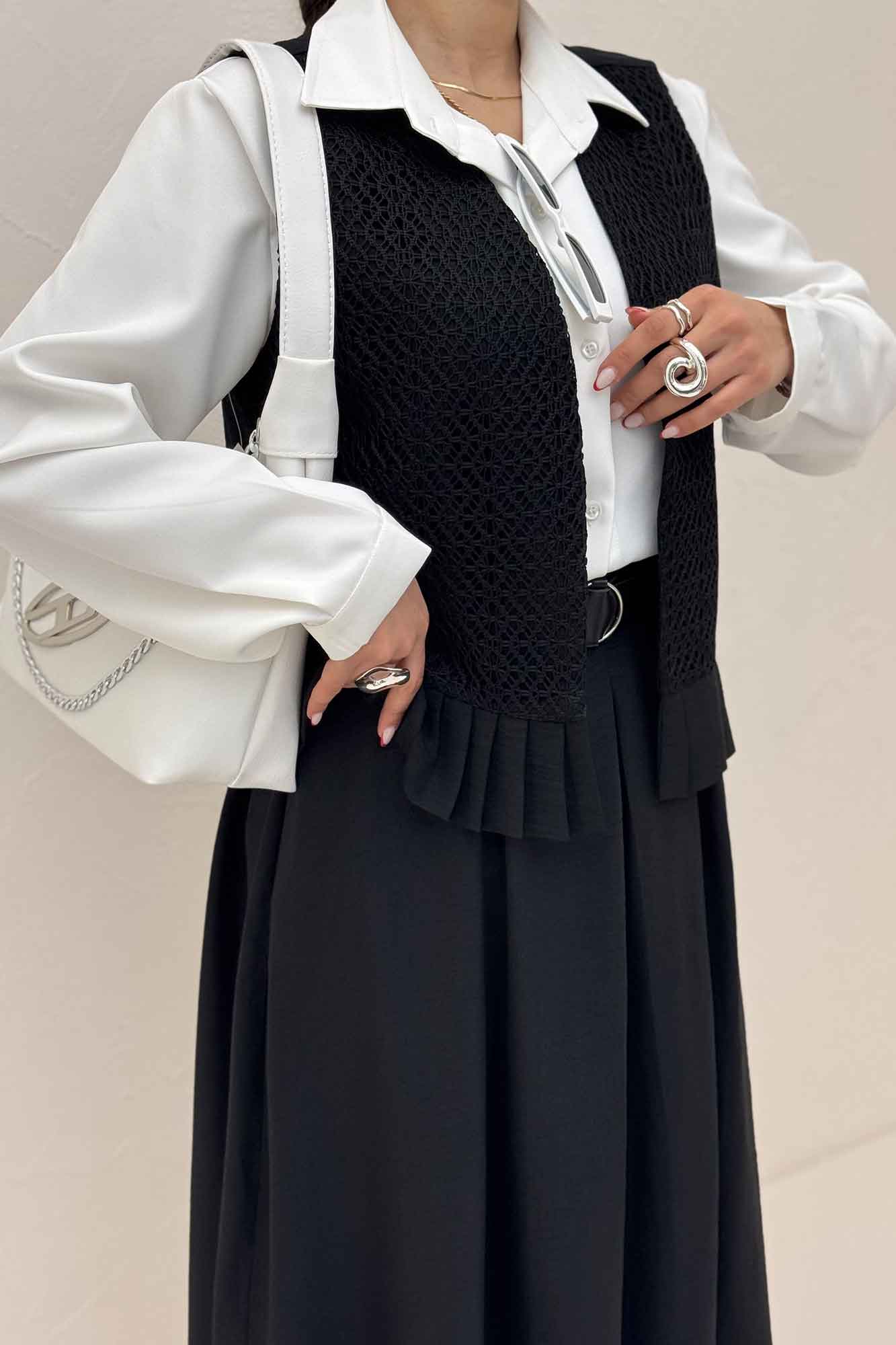 ست جلیقه دامن شانتون قلاب بافی پرنیا