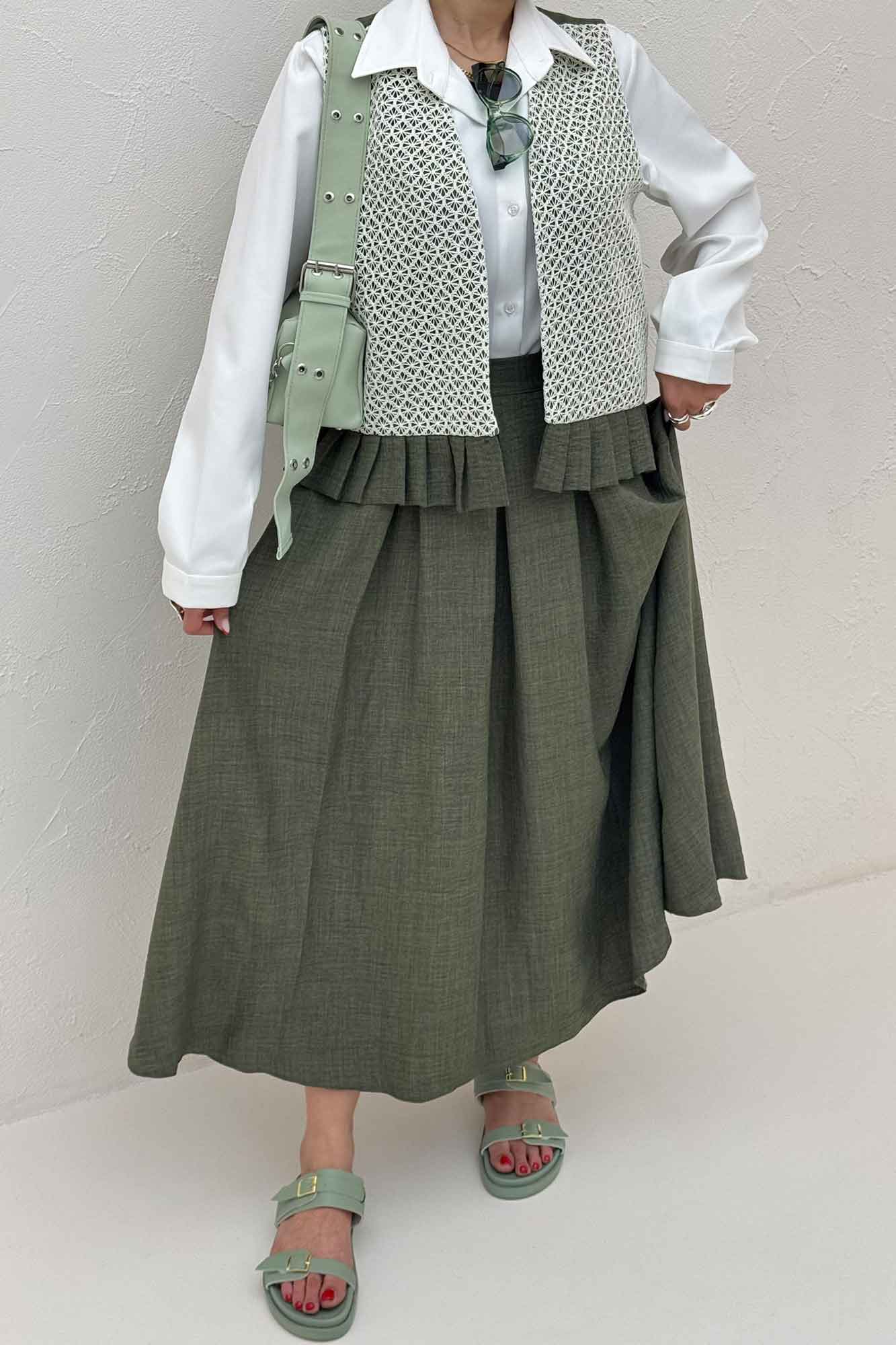 ست جلیقه دامن شانتون قلاب بافی پرنیا