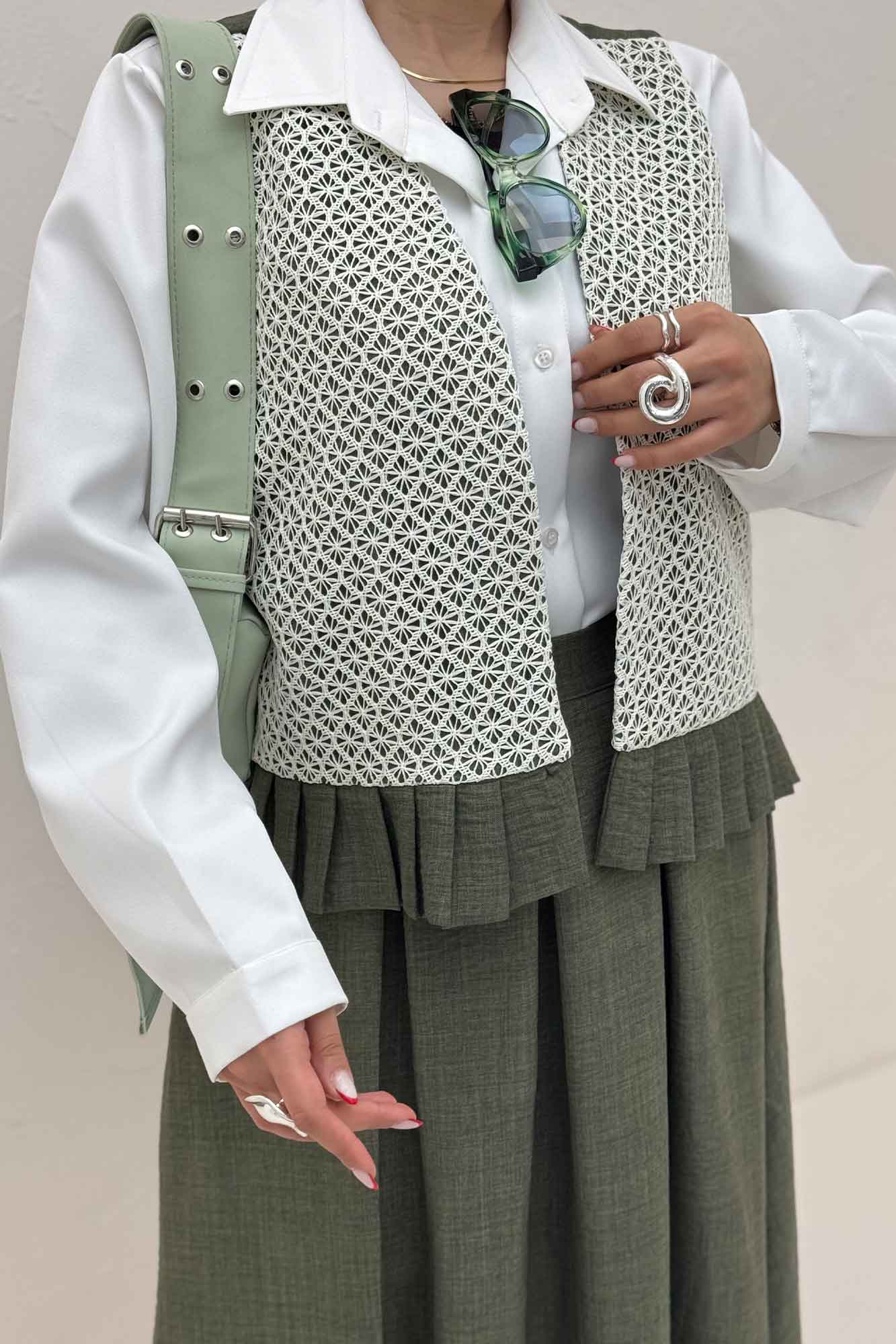 ست جلیقه دامن شانتون قلاب بافی پرنیا