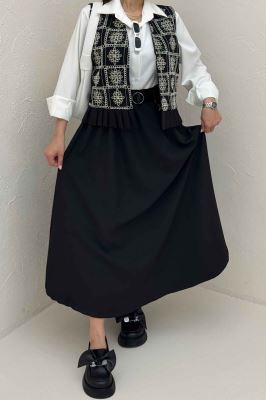 ست جلیقه دامن پایین چین سوزن دوزی طرح 8