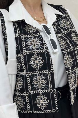 ست جلیقه دامن پایین چین سوزن دوزی طرح 8