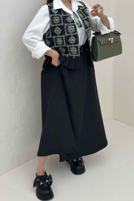 ست جلیقه دامن پایین چین سوزن دوزی طرح 8