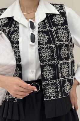 ست جلیقه دامن پایین چین سوزن دوزی طرح 8