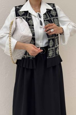 ست جلیقه دامن پایین چین سوزن دوزی طرح 8