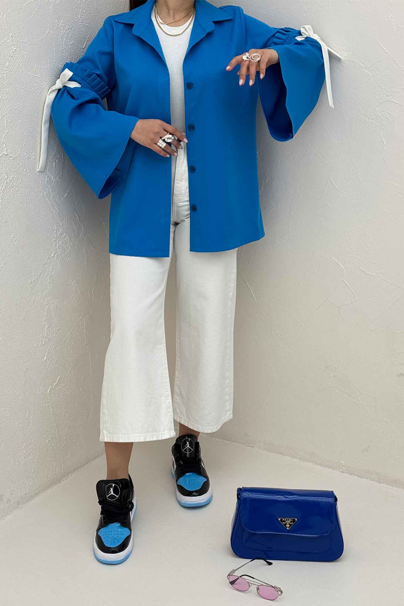 شومیز مانتویی مازراتی آستین بندی ملوسک