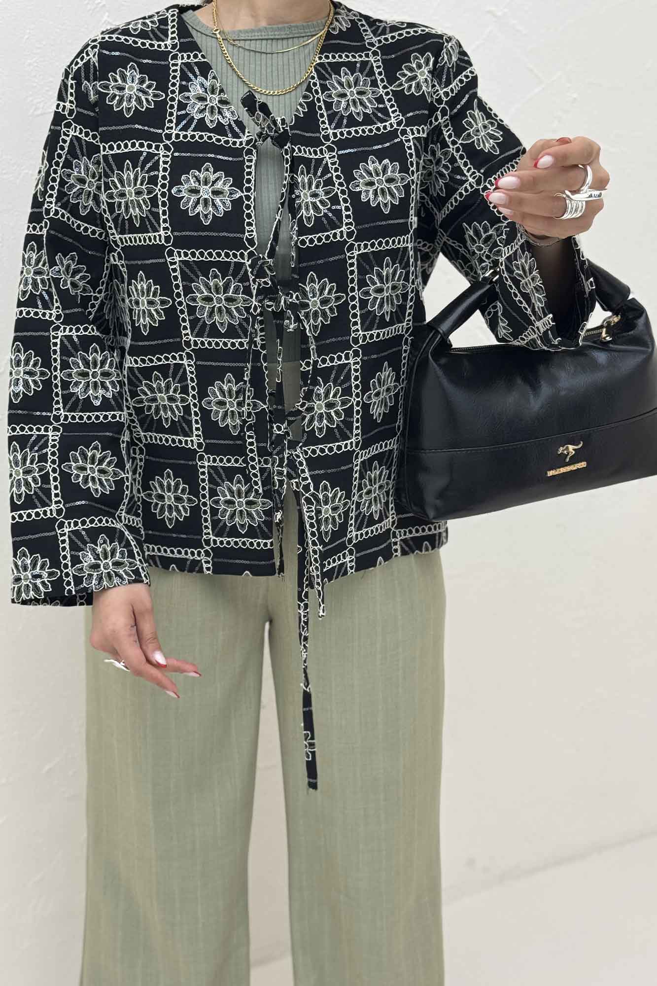 کت سوزن دوزی بنددار MIDNIGHT طرح 8