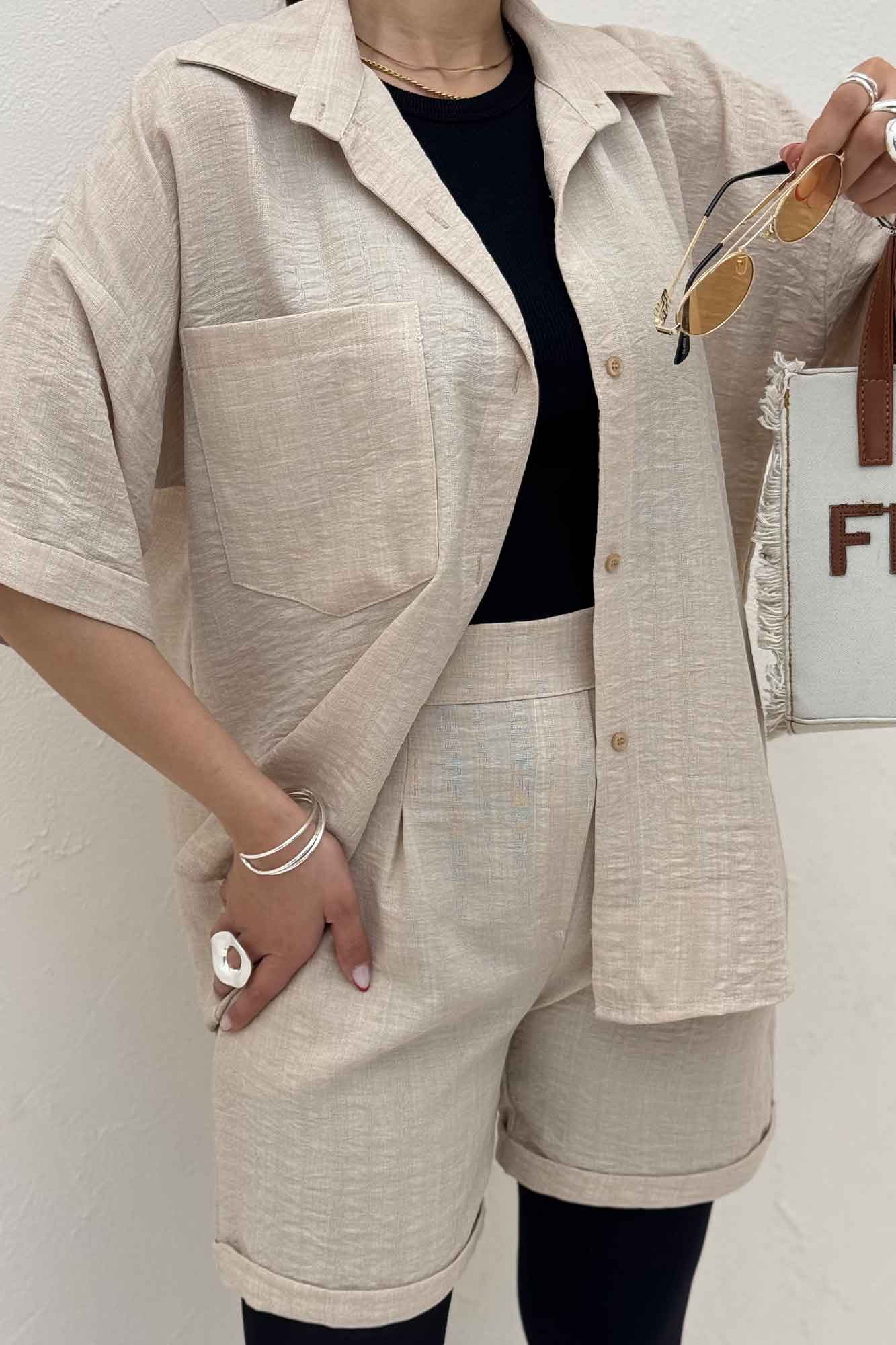 ست شومیز و شورتک شانتون راه راه