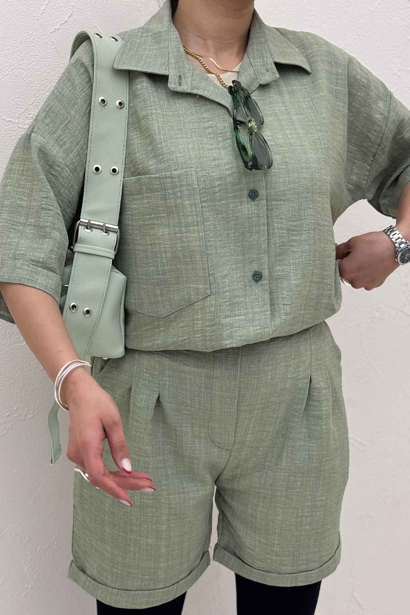 ست شومیز و شورتک شانتون راه راه