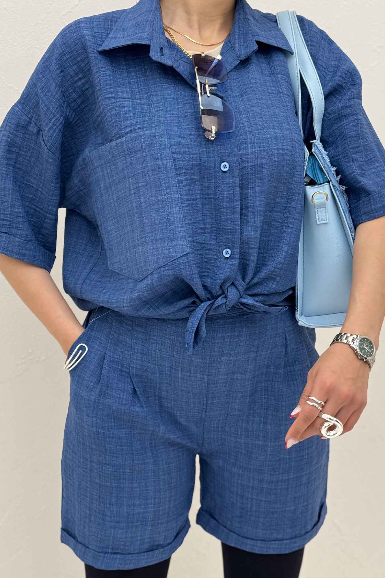 ست شومیز و شورتک شانتون راه راه