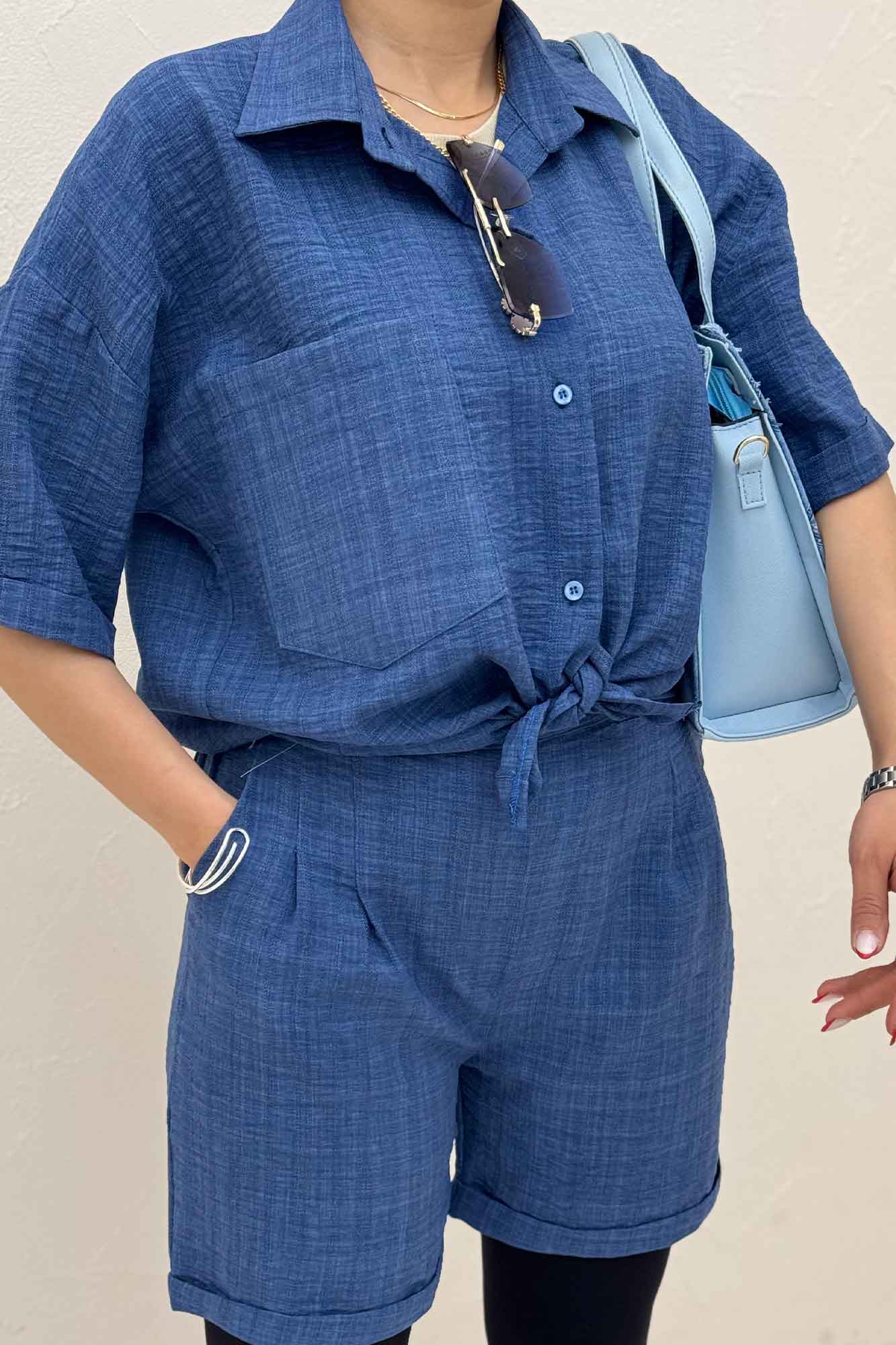 ست شومیز و شورتک شانتون راه راه