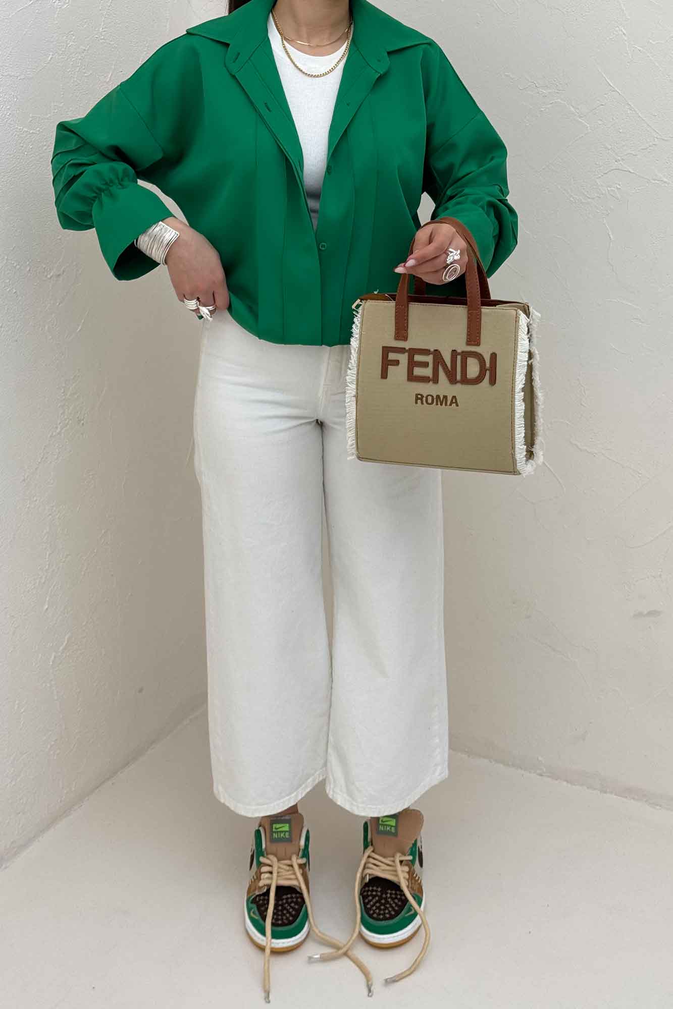 شومیز مانتویی خط دار آستین عروسکی 