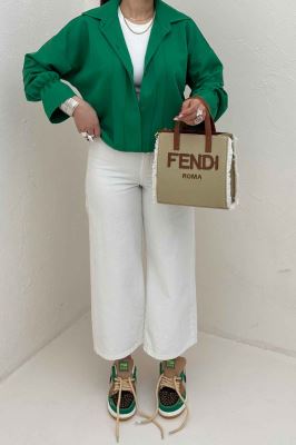 شومیز مانتویی خط دار آستین عروسکی 