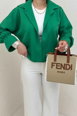 شومیز مانتویی خط دار آستین عروسکی 