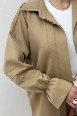 شومیز مانتویی خط دار آستین عروسکی 