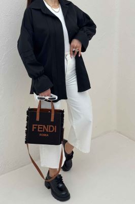 شومیز مانتویی خط دار آستین عروسکی 