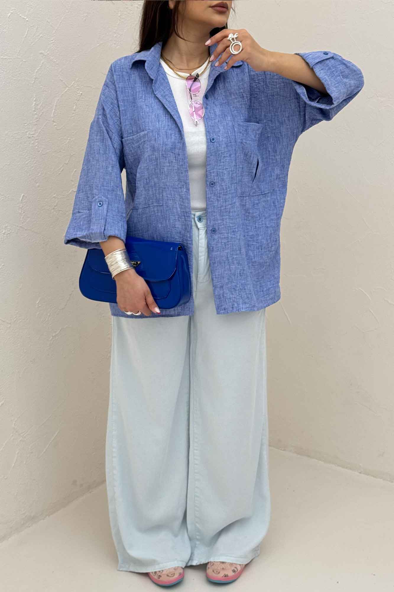 شومیز مانتویی آستین پاگن شانتون زارا