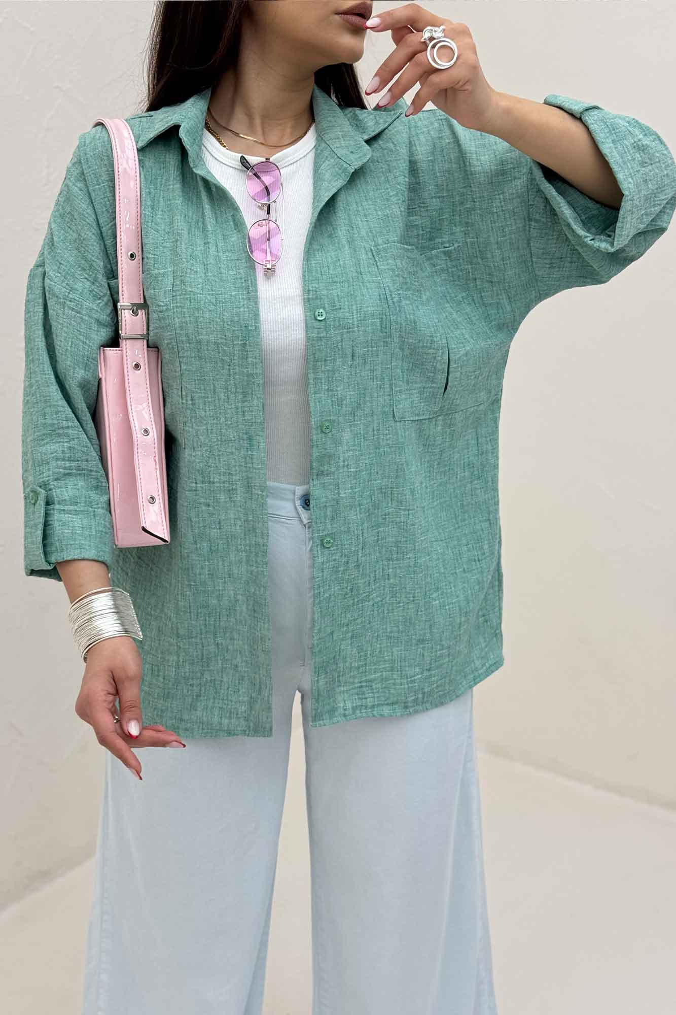 شومیز مانتویی آستین پاگن شانتون زارا