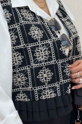 جلیقه و شلوار مازراتی چین دار سوزن دوزی طرح 8