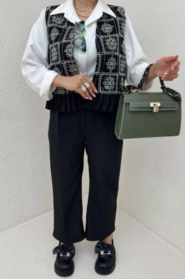 جلیقه و شلوار مازراتی چین دار سوزن دوزی طرح 8