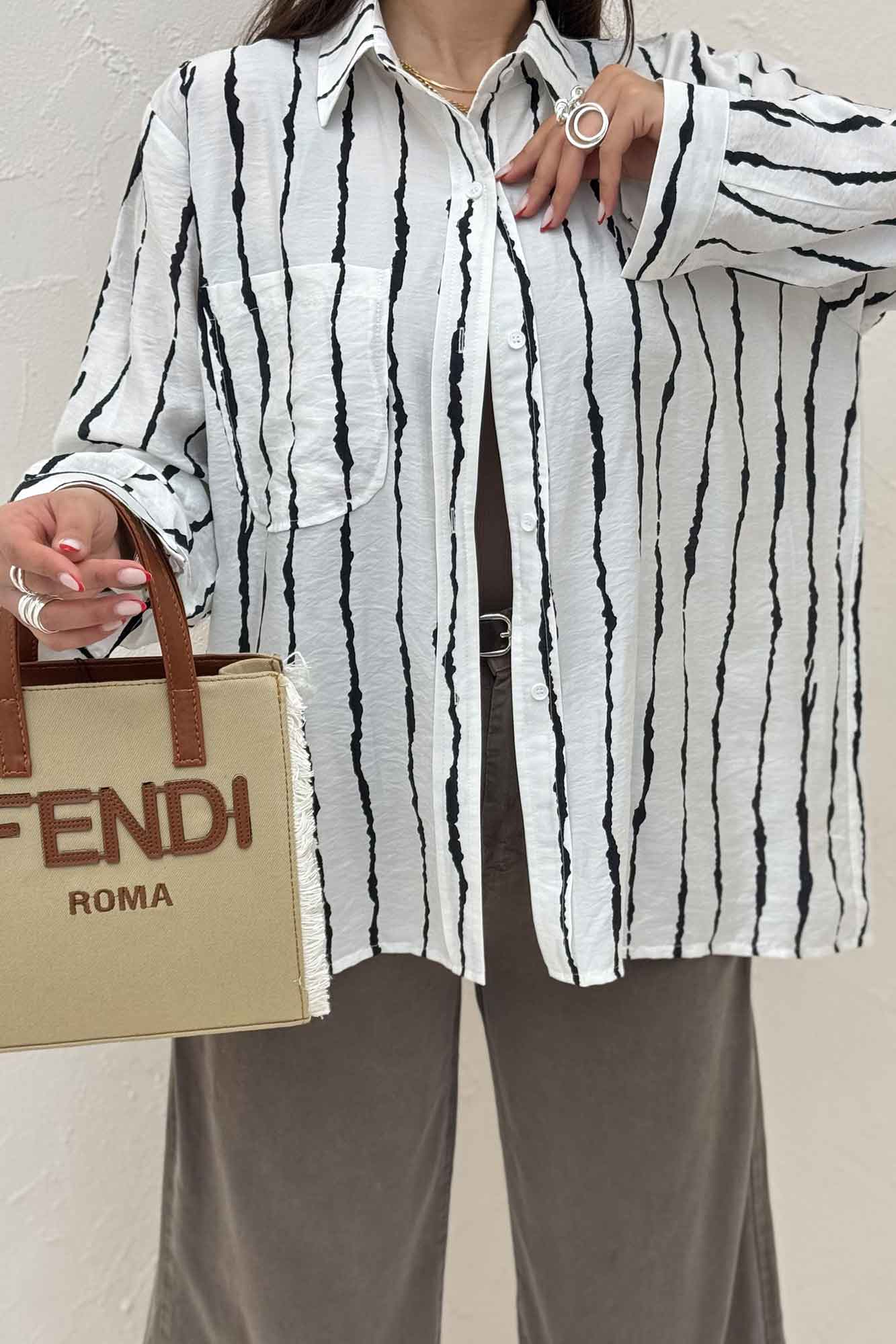 شومیز مانتویی ترک پشت دکمه PERRY