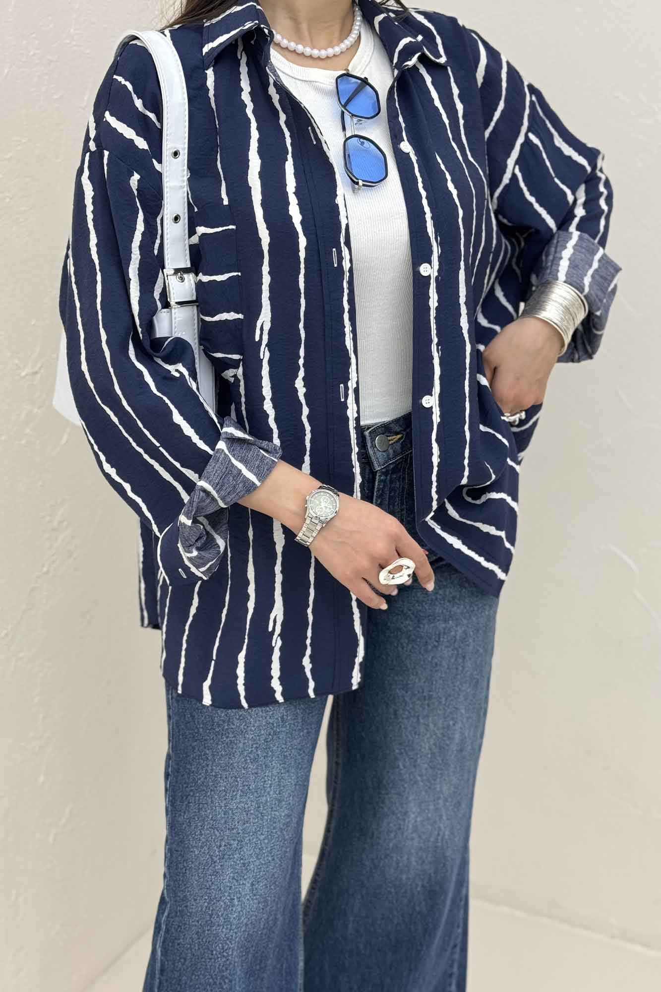 شومیز مانتویی ترک پشت دکمه PERRY