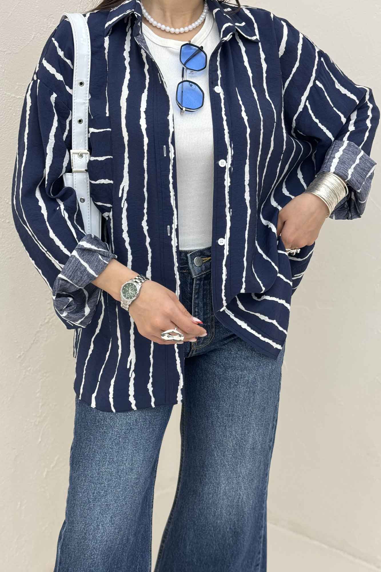 شومیز مانتویی ترک پشت دکمه PERRY